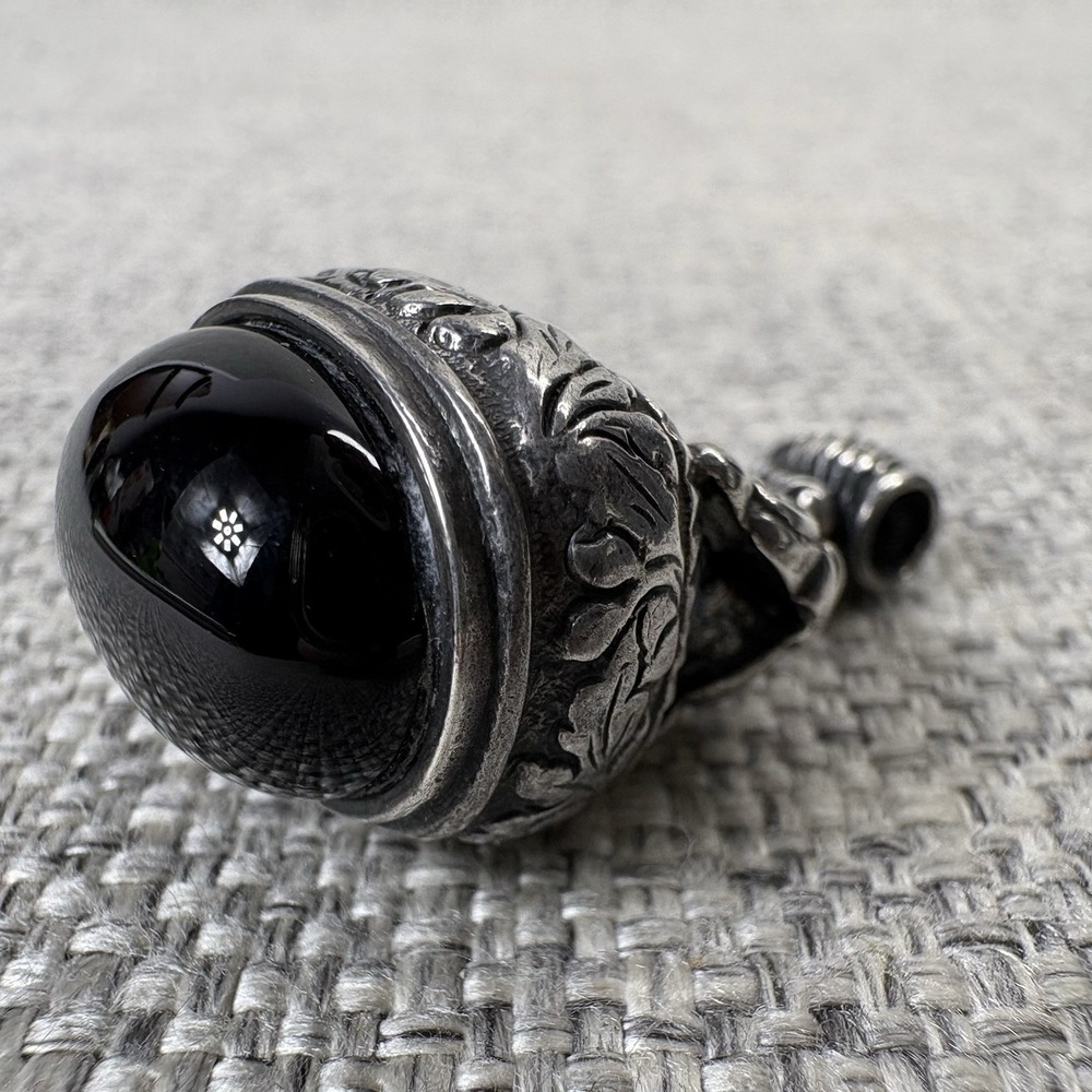 Museum of Fine Arts Sterling Silver 925 Black Onyx Repousse Floral Fob Pendant